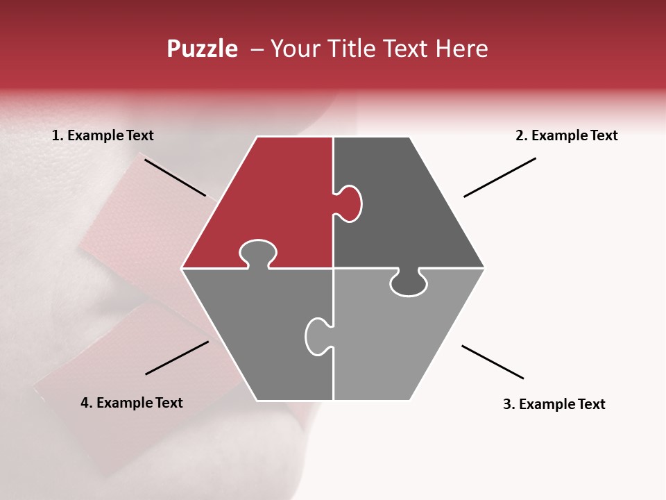 Censored Woman With Red Tape On Mouth. Colorkey, Face Toned. Isolated On White. PowerPoint Template