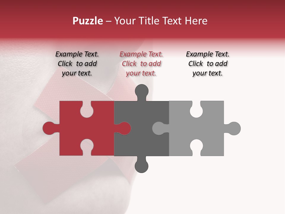 Censored Woman With Red Tape On Mouth. Colorkey, Face Toned. Isolated On White. PowerPoint Template