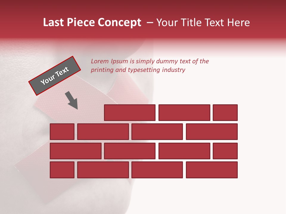 Censored Woman With Red Tape On Mouth. Colorkey, Face Toned. Isolated On White. PowerPoint Template