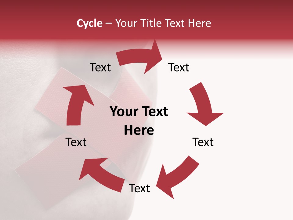 Censored Woman With Red Tape On Mouth. Colorkey, Face Toned. Isolated On White. PowerPoint Template