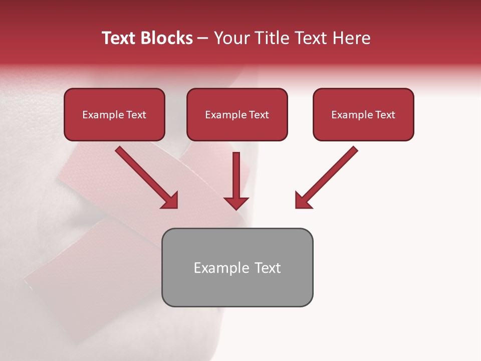 Censored Woman With Red Tape On Mouth. Colorkey, Face Toned. Isolated On White. PowerPoint Template