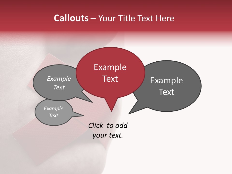 Censored Woman With Red Tape On Mouth. Colorkey, Face Toned. Isolated On White. PowerPoint Template