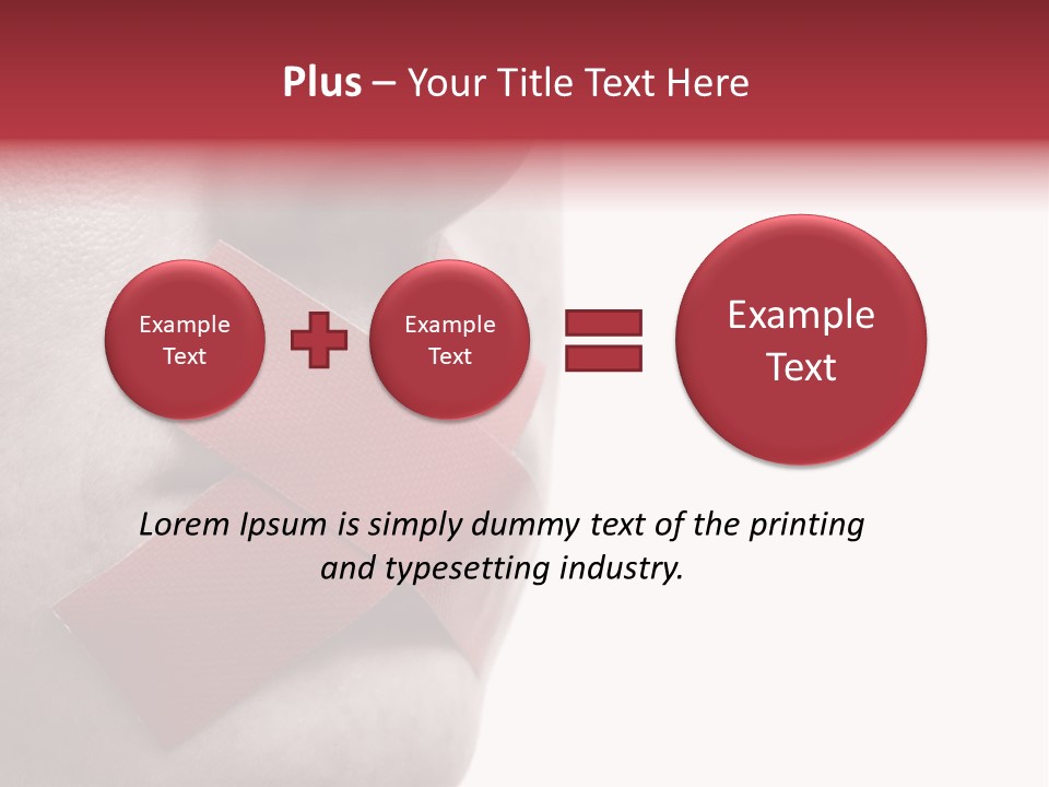 Censored Woman With Red Tape On Mouth. Colorkey, Face Toned. Isolated On White. PowerPoint Template