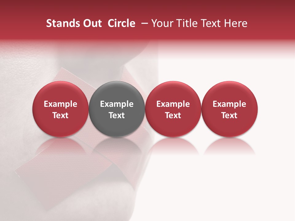 Censored Woman With Red Tape On Mouth. Colorkey, Face Toned. Isolated On White. PowerPoint Template