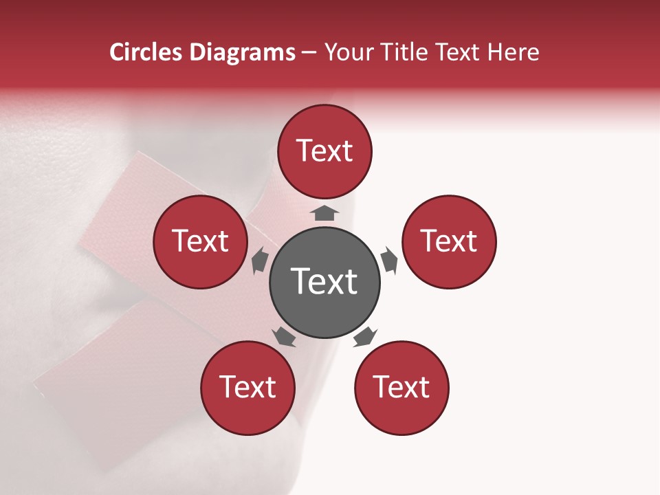 Censored Woman With Red Tape On Mouth. Colorkey, Face Toned. Isolated On White. PowerPoint Template