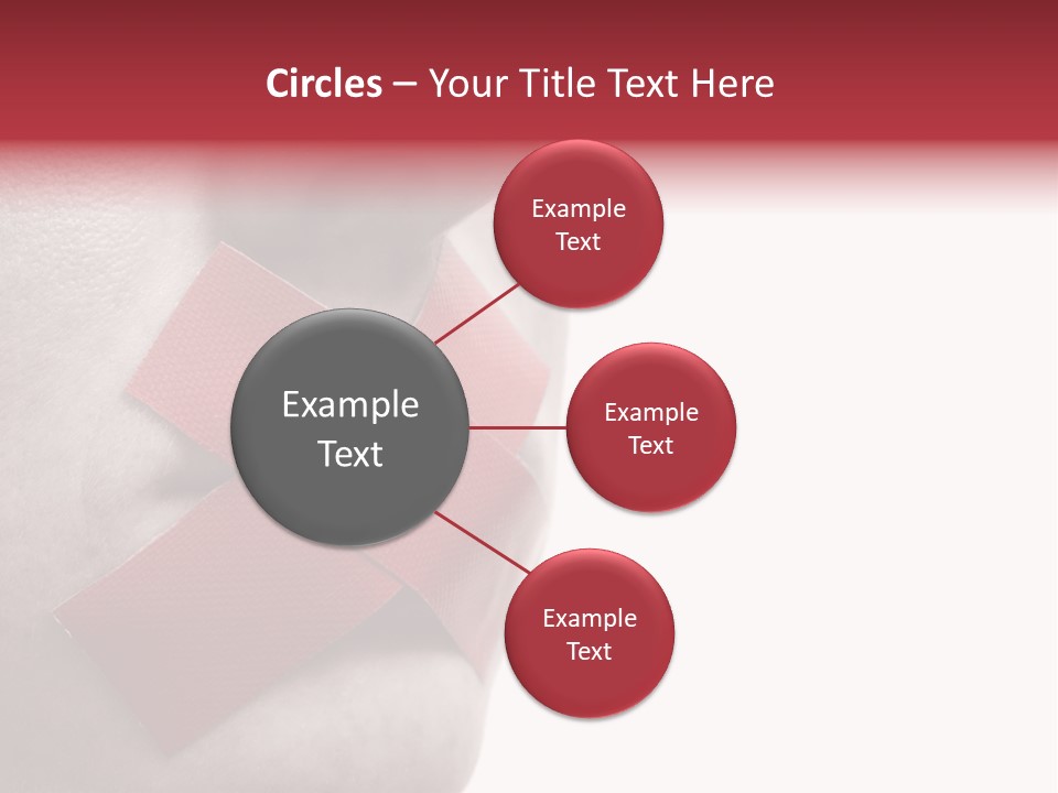 Censored Woman With Red Tape On Mouth. Colorkey, Face Toned. Isolated On White. PowerPoint Template