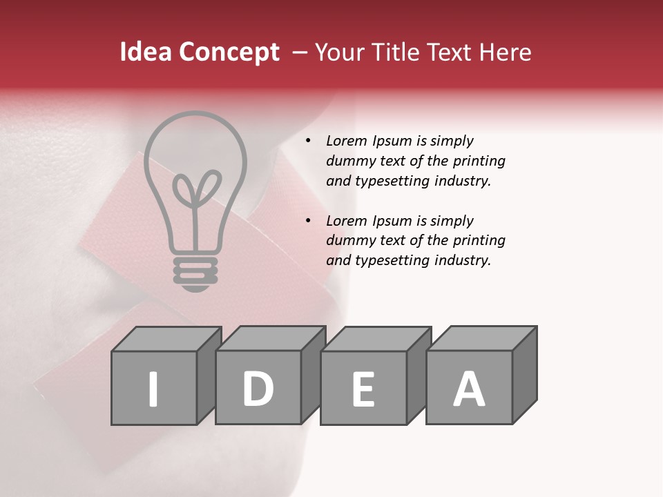 Censored Woman With Red Tape On Mouth. Colorkey, Face Toned. Isolated On White. PowerPoint Template