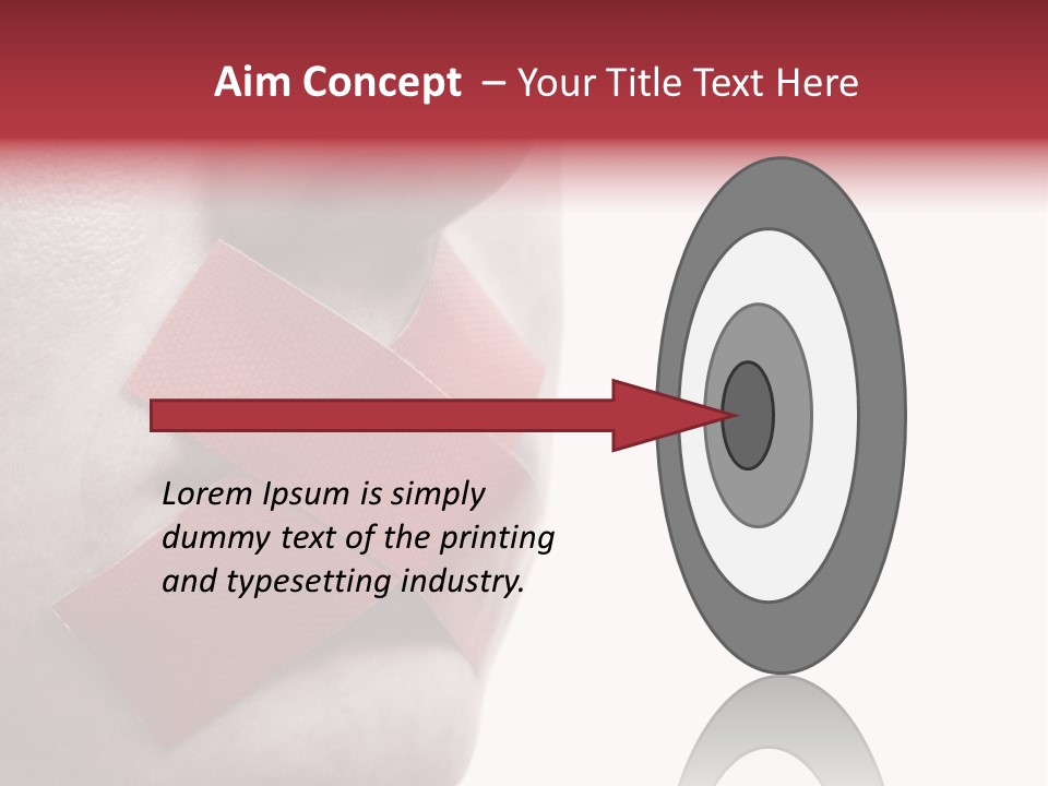 Censored Woman With Red Tape On Mouth. Colorkey, Face Toned. Isolated On White. PowerPoint Template