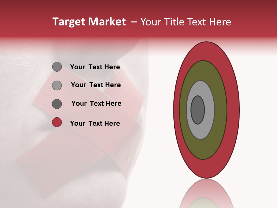 Censored Woman With Red Tape On Mouth. Colorkey, Face Toned. Isolated On White. PowerPoint Template