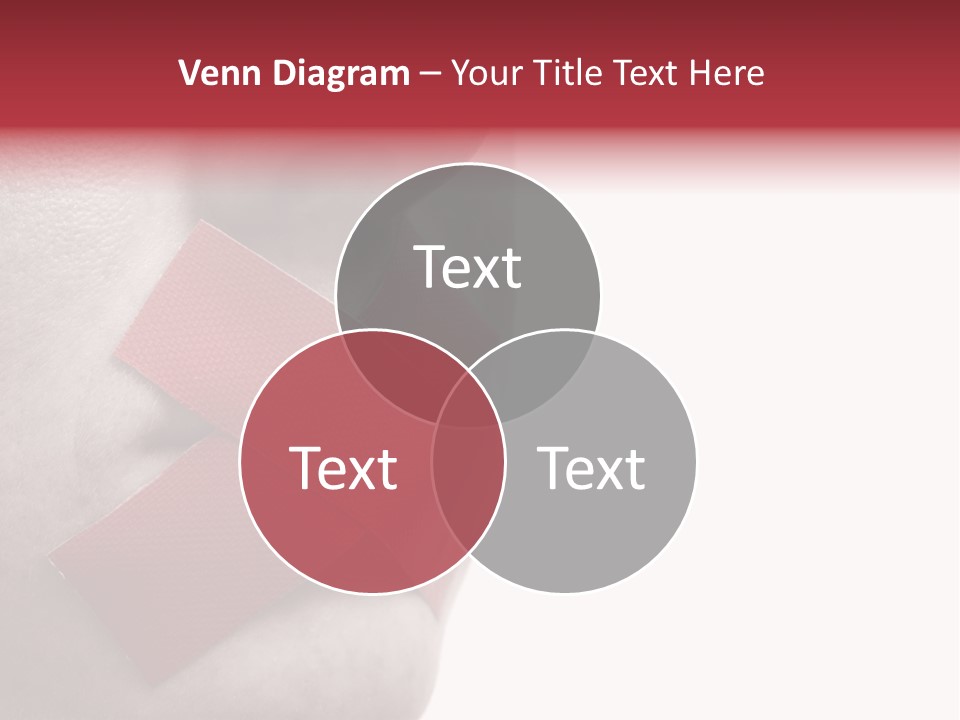 Censored Woman With Red Tape On Mouth. Colorkey, Face Toned. Isolated On White. PowerPoint Template