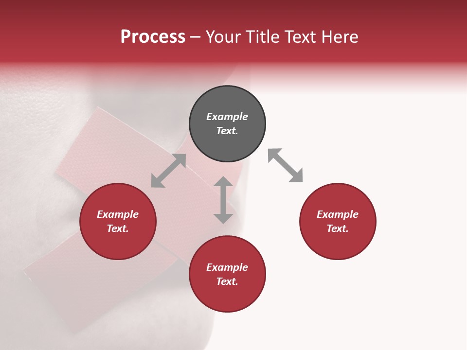 Censored Woman With Red Tape On Mouth. Colorkey, Face Toned. Isolated On White. PowerPoint Template