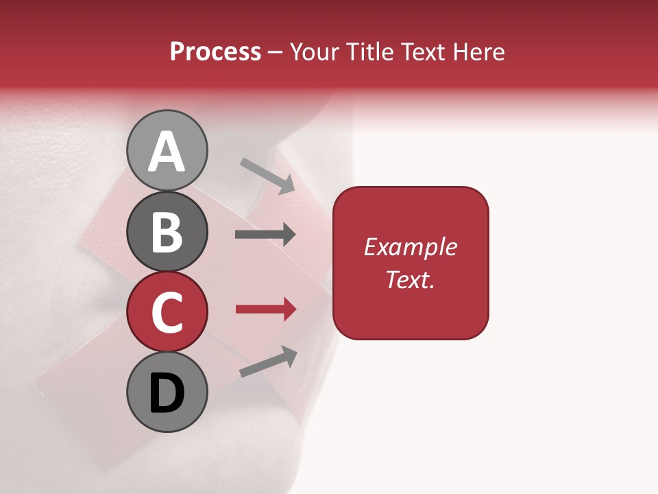 Censored Woman With Red Tape On Mouth. Colorkey, Face Toned. Isolated On White. PowerPoint Template