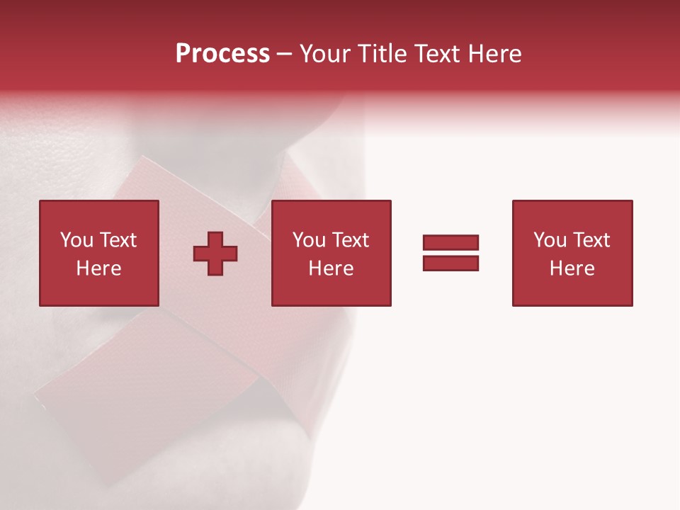 Censored Woman With Red Tape On Mouth. Colorkey, Face Toned. Isolated On White. PowerPoint Template