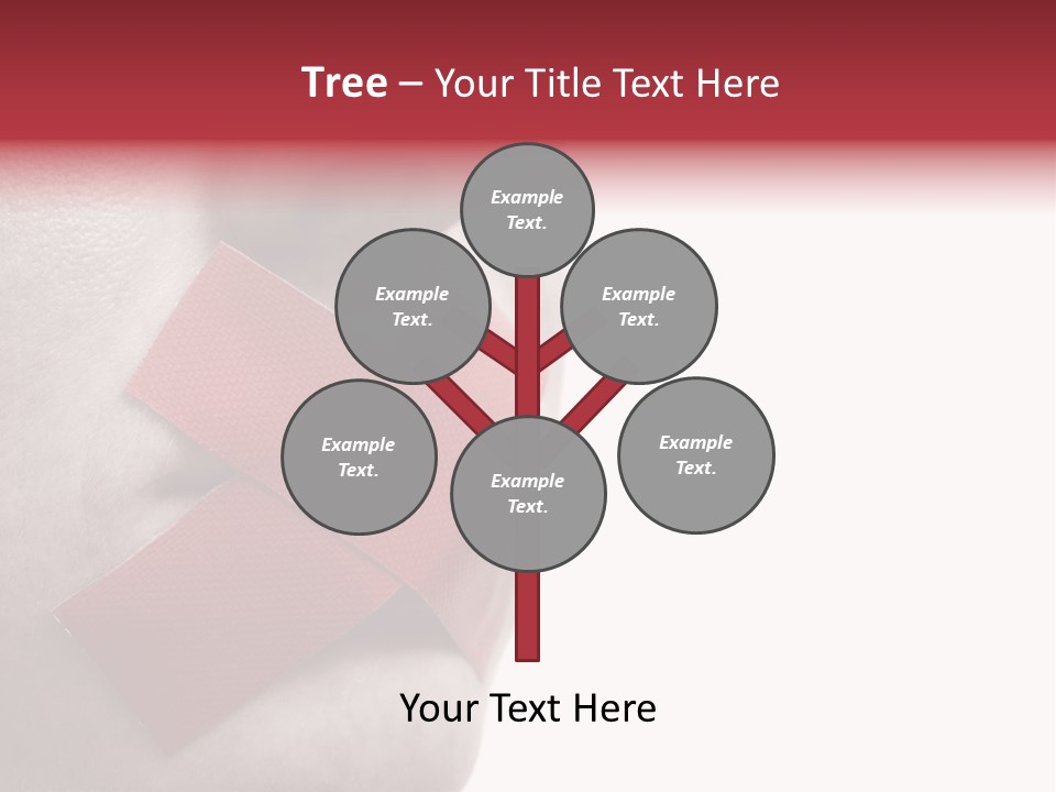 Censored Woman With Red Tape On Mouth. Colorkey, Face Toned. Isolated On White. PowerPoint Template