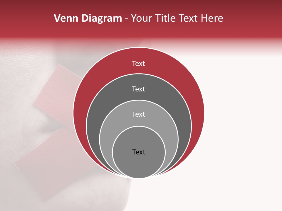 Censored Woman With Red Tape On Mouth. Colorkey, Face Toned. Isolated On White. PowerPoint Template