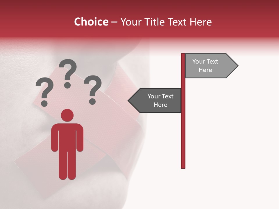 Censored Woman With Red Tape On Mouth. Colorkey, Face Toned. Isolated On White. PowerPoint Template