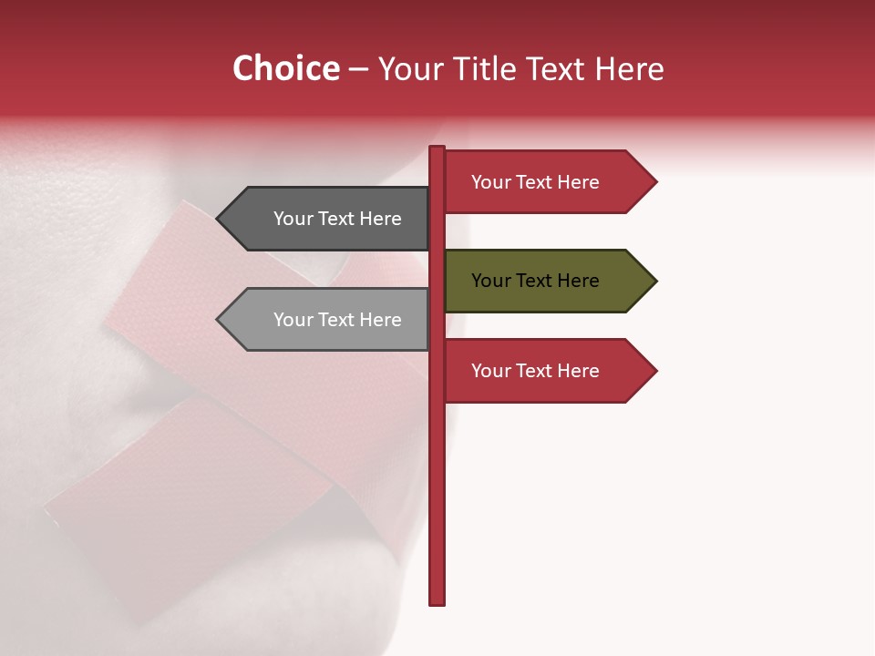 Censored Woman With Red Tape On Mouth. Colorkey, Face Toned. Isolated On White. PowerPoint Template