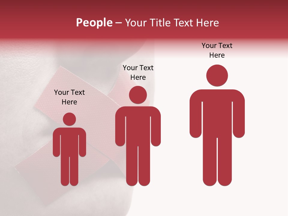 Censored Woman With Red Tape On Mouth. Colorkey, Face Toned. Isolated On White. PowerPoint Template