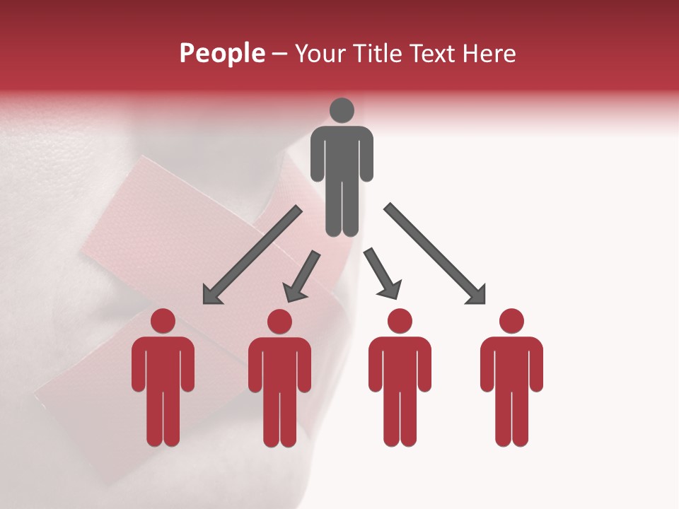 Censored Woman With Red Tape On Mouth. Colorkey, Face Toned. Isolated On White. PowerPoint Template