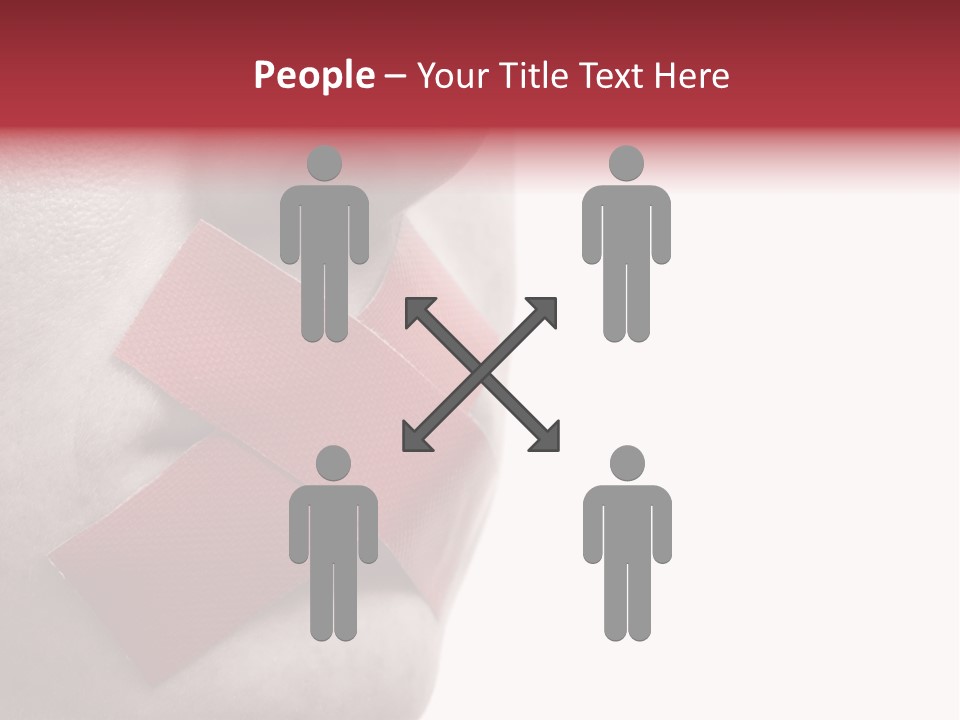 Censored Woman With Red Tape On Mouth. Colorkey, Face Toned. Isolated On White. PowerPoint Template