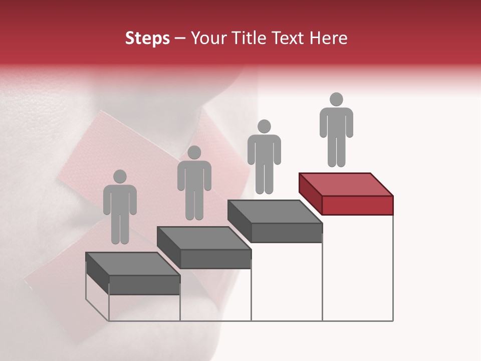 Censored Woman With Red Tape On Mouth. Colorkey, Face Toned. Isolated On White. PowerPoint Template