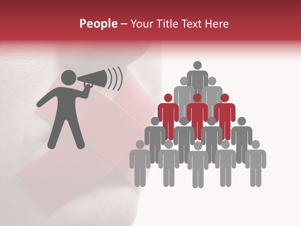 Censored Woman With Red Tape On Mouth. Colorkey, Face Toned. Isolated On White. PowerPoint Template