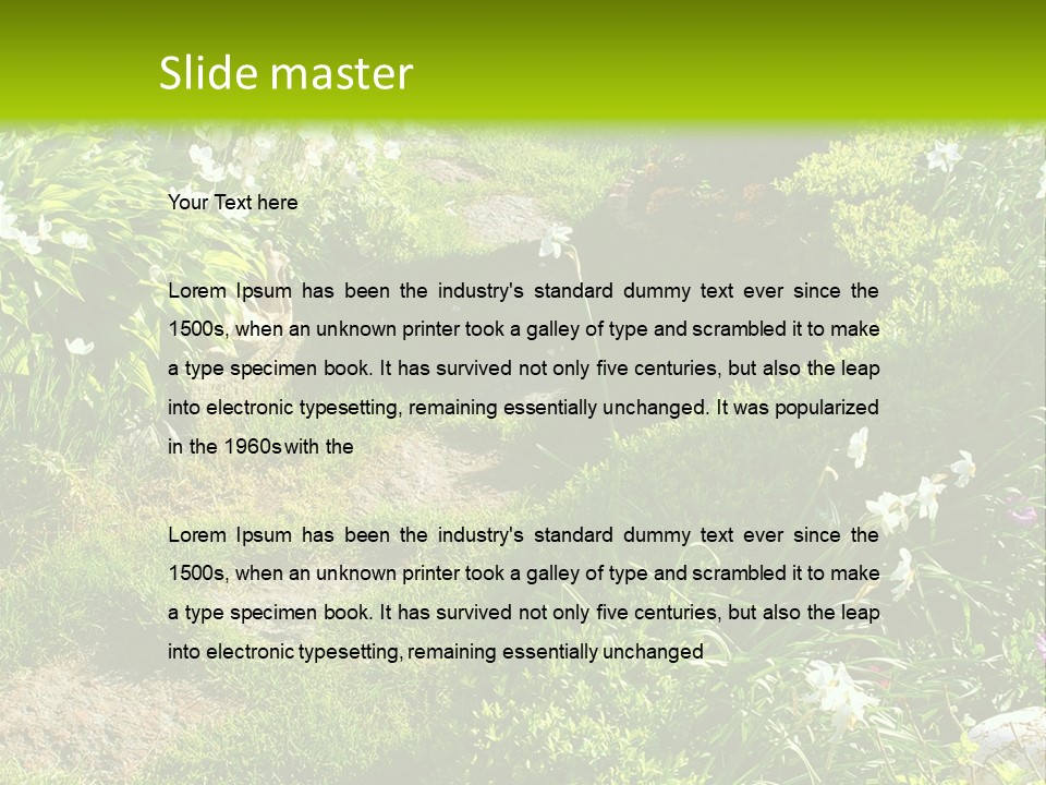 Track In Beautiful Garden Among Flowers And Sculptures - Sunset Light. Shot In Ukraine. PowerPoint Template