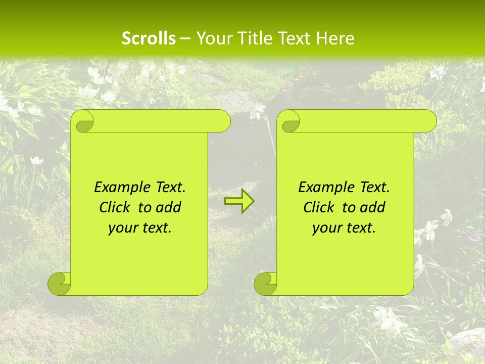 Track In Beautiful Garden Among Flowers And Sculptures - Sunset Light. Shot In Ukraine. PowerPoint Template