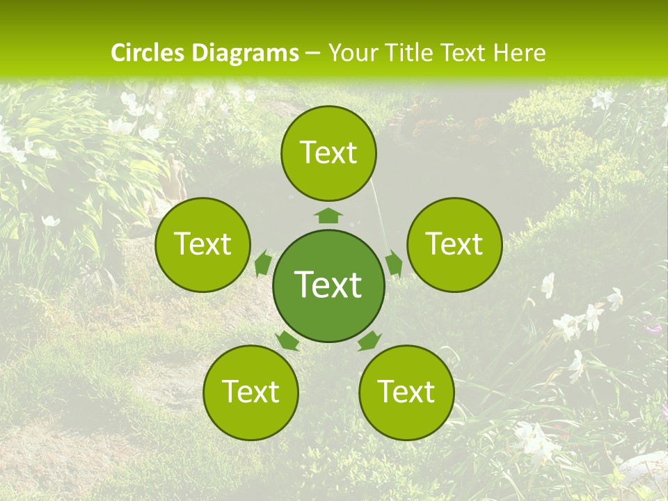 Track In Beautiful Garden Among Flowers And Sculptures - Sunset Light. Shot In Ukraine. PowerPoint Template