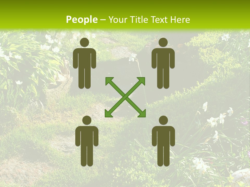 Track In Beautiful Garden Among Flowers And Sculptures - Sunset Light. Shot In Ukraine. PowerPoint Template