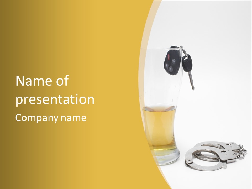 Drunk Driving Concept - Beer, Keys And Handcuffs PowerPoint Template