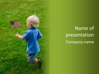 Toddler Running Around Waving An American Flag PowerPoint Template