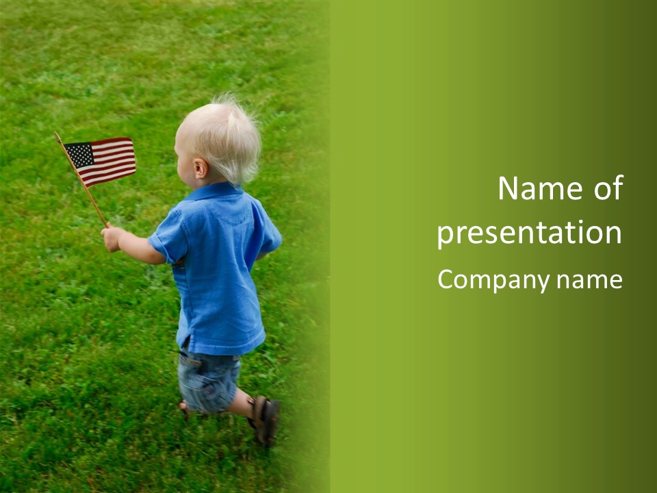 Toddler Running Around Waving An American Flag PowerPoint Template