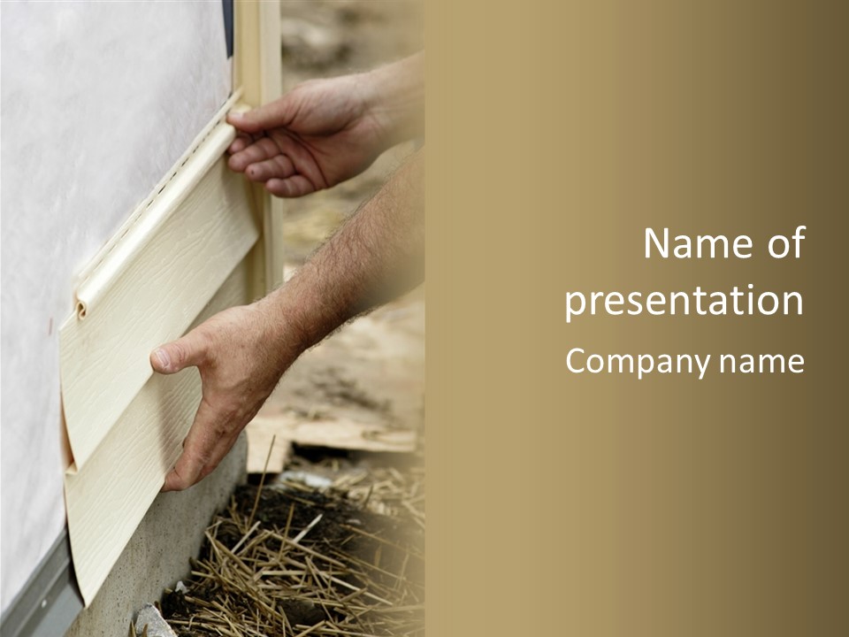 Home Builder's Hands Installing Siding PowerPoint Template