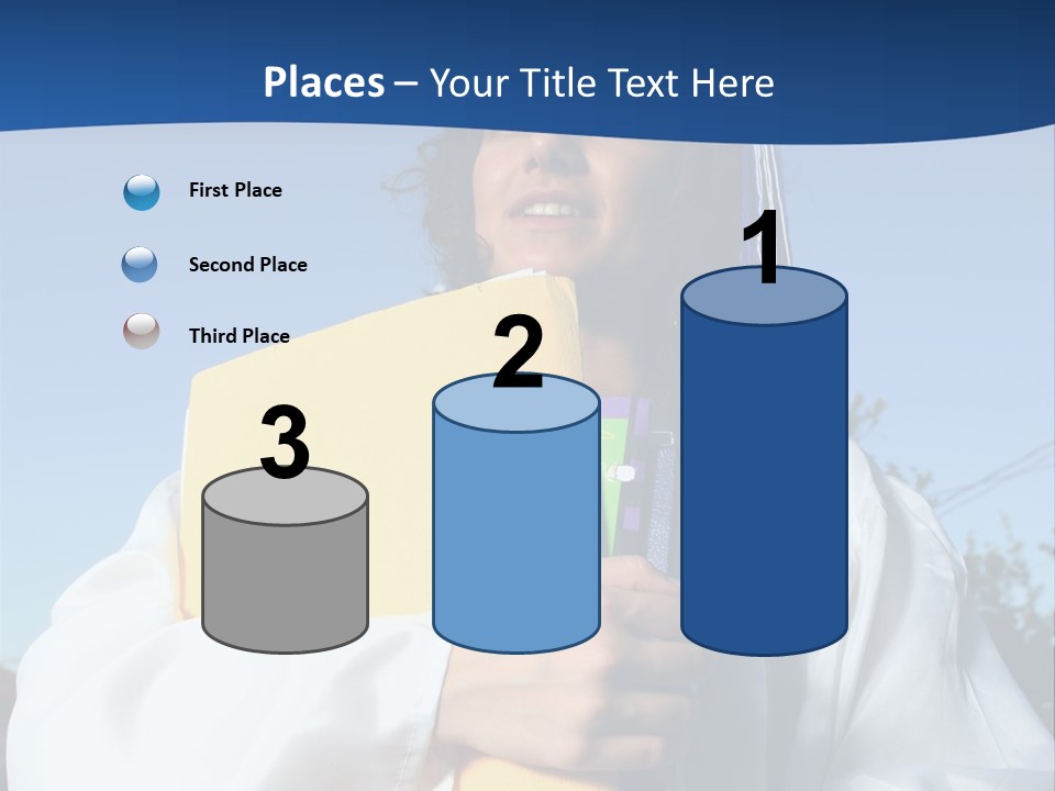 Happy Graduate Female Student Holding A Big Pile Of Textbooks And Folders PowerPoint Template