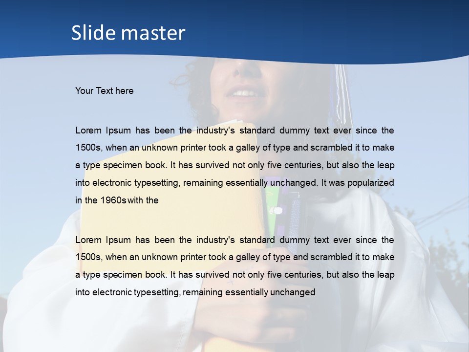 Happy Graduate Female Student Holding A Big Pile Of Textbooks And Folders PowerPoint Template