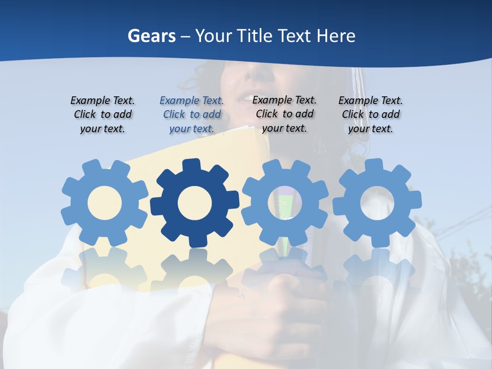 Happy Graduate Female Student Holding A Big Pile Of Textbooks And Folders PowerPoint Template