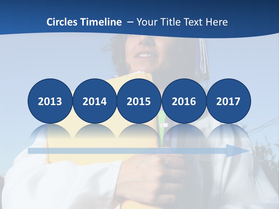 Happy Graduate Female Student Holding A Big Pile Of Textbooks And Folders PowerPoint Template