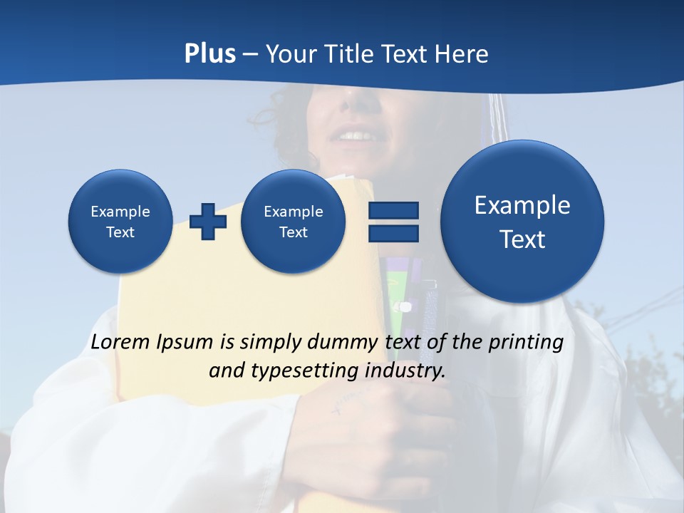 Happy Graduate Female Student Holding A Big Pile Of Textbooks And Folders PowerPoint Template