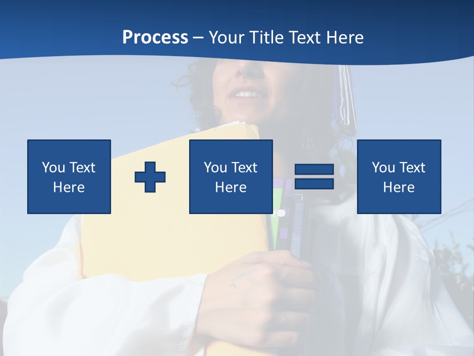 Happy Graduate Female Student Holding A Big Pile Of Textbooks And Folders PowerPoint Template