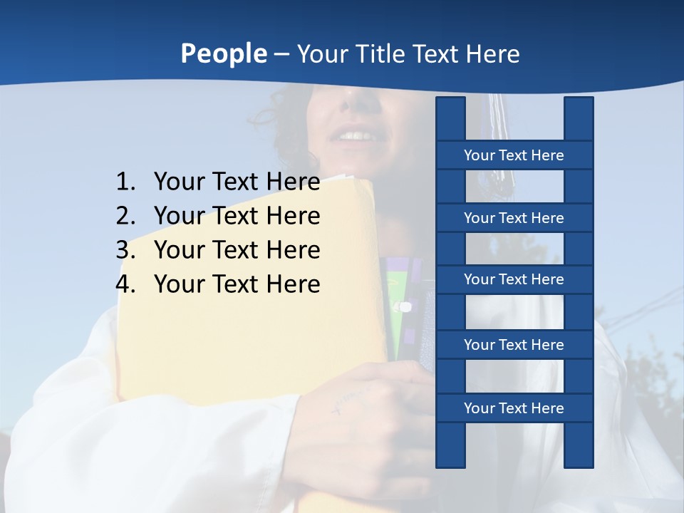 Happy Graduate Female Student Holding A Big Pile Of Textbooks And Folders PowerPoint Template