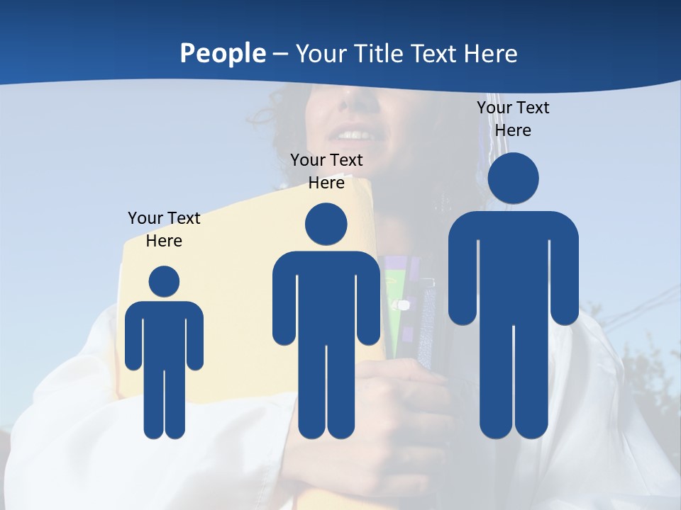 Happy Graduate Female Student Holding A Big Pile Of Textbooks And Folders PowerPoint Template