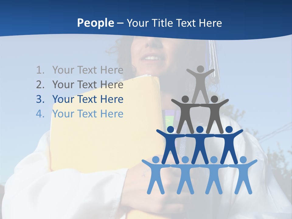 Happy Graduate Female Student Holding A Big Pile Of Textbooks And Folders PowerPoint Template