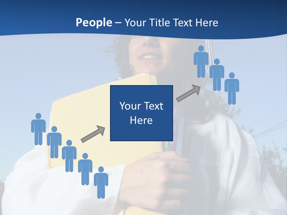 Happy Graduate Female Student Holding A Big Pile Of Textbooks And Folders PowerPoint Template