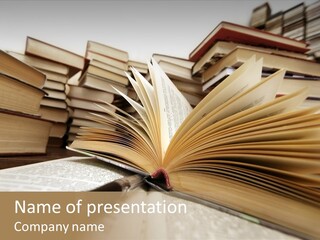 Many Old Books Combined By A Heap. Russian Saying 'Knowledge - Light, Ignorance - Darkness' PowerPoint Template