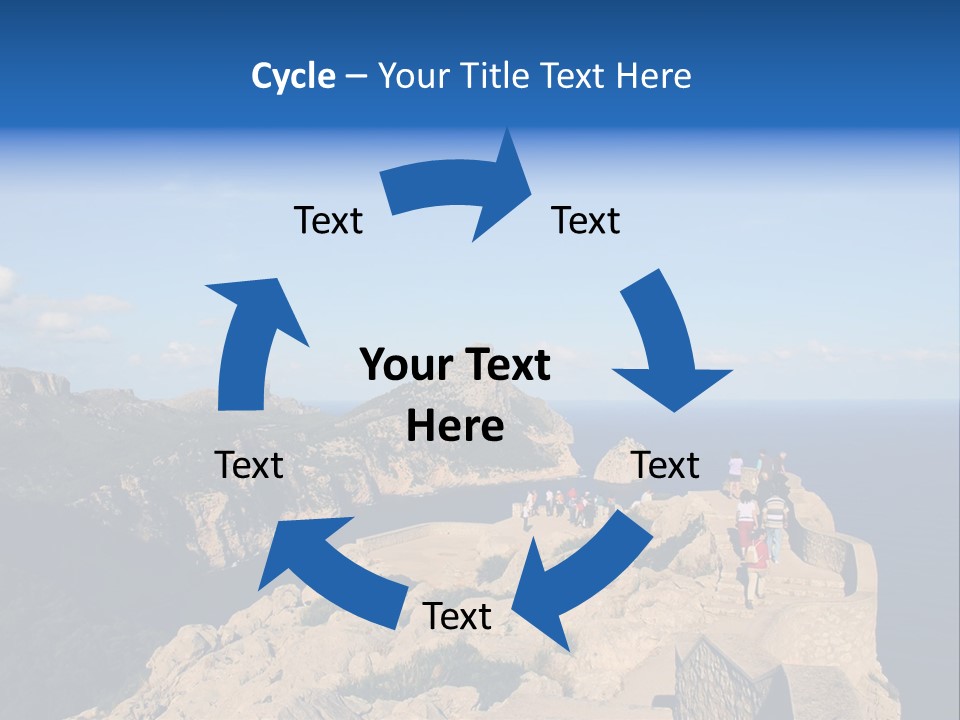 A Group Of People Walking Up A Hill Next To A Body Of Water PowerPoint Template