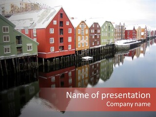 Beautiful Colourful Houses By The River, Trondheim, Norway PowerPoint Template