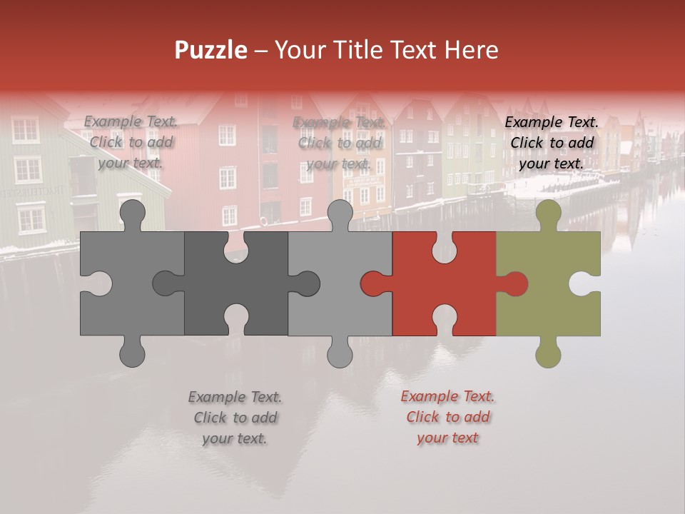 Beautiful Colourful Houses By The River, Trondheim, Norway PowerPoint Template