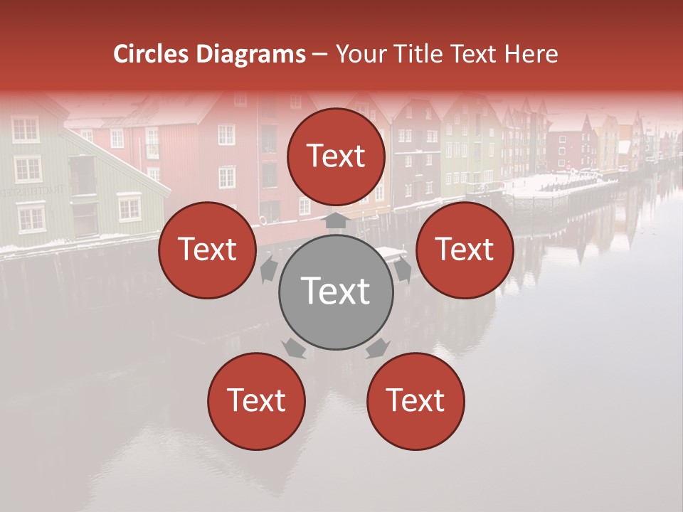 Beautiful Colourful Houses By The River, Trondheim, Norway PowerPoint Template