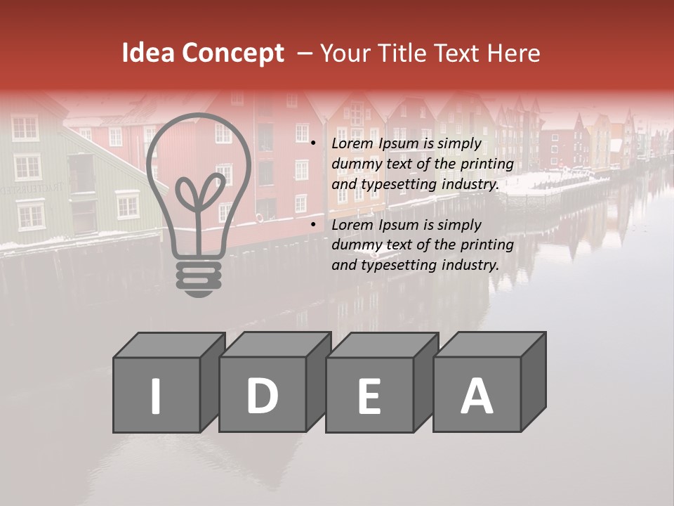 Beautiful Colourful Houses By The River, Trondheim, Norway PowerPoint Template